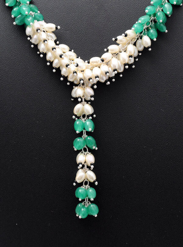 Emerald, Pearl & Black Onyx Gemstone Beaded Necklace With Earring NM-1155