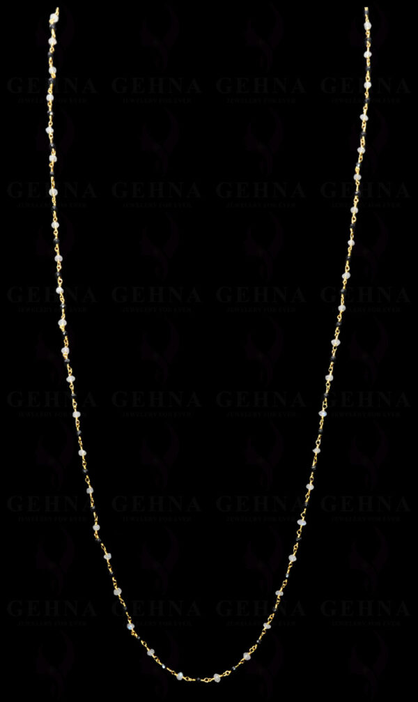 Black Spinel & Moonstone Faceted Bead Chain .925 Sterling Silver CS-1156