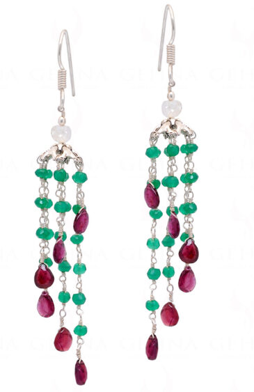 Green Onyx & Garnet Gemstone Earrings Made In .925 Sterling Silver ES-1156