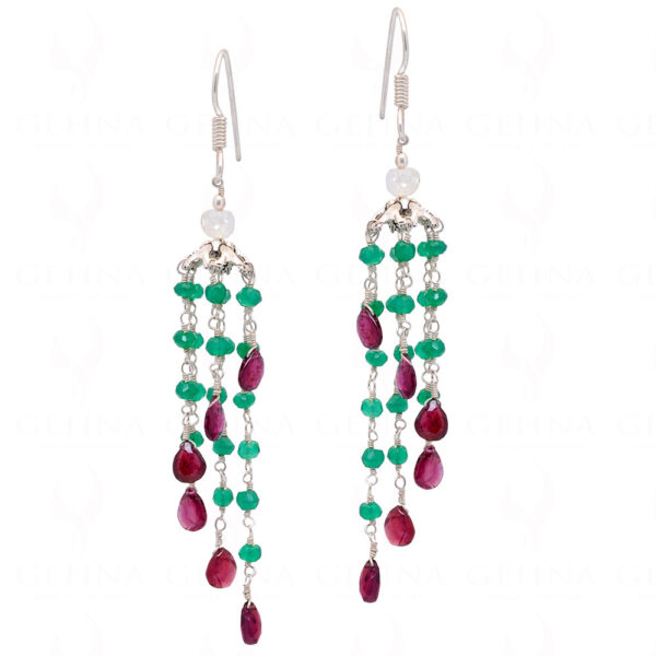 Green Onyx & Garnet Gemstone Earrings Made In .925 Sterling Silver ES-1156