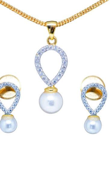 Enchanting Pearl & Classic Topaz Studded Pendant & Earring Set FP-1156