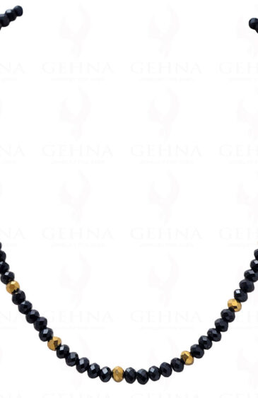 Black Spinel Gemstone Round Bead Necklace With 925 Solid Silver Elements  NS-1156