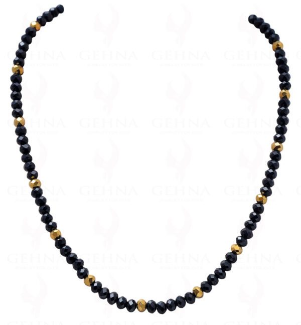 Black Spinel Gemstone Round Bead Necklace With 925 Solid Silver Elements  NS-1156