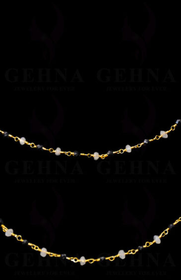 Black Spinel & Moonstone Faceted Bead Chain .925 Sterling Silver CS-1156