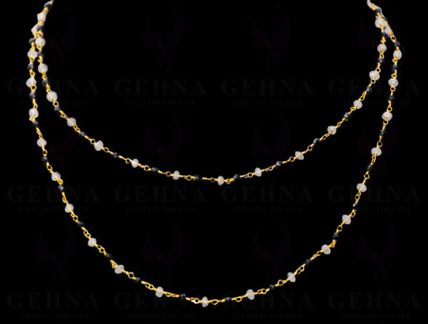 Black Spinel & Moonstone Faceted Bead Chain .925 Sterling Silver CS-1156