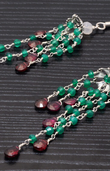 Green Onyx & Garnet Gemstone Earrings Made In .925 Sterling Silver ES-1156