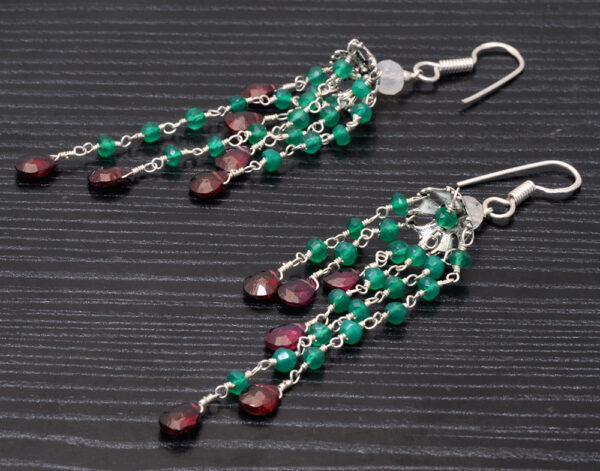 Green Onyx & Garnet Gemstone Earrings Made In .925 Sterling Silver ES-1156