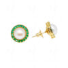 White Pearl & Emerald Studded Round Shape Festive Earrings FE-1156