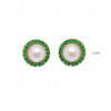 White Pearl & Emerald Studded Round Shape Festive Earrings FE-1156