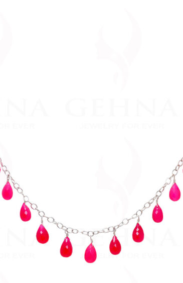 Cherry Color Chalcedony Gemstone Drops Linked In Chain .925 Solid Silver CS-1157