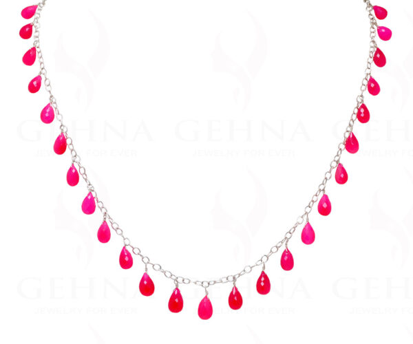 Cherry Color Chalcedony Gemstone Drops Linked In Chain .925 Solid Silver CS-1157