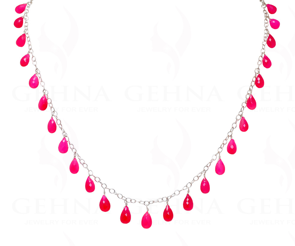 Cherry Color Chalcedony Gemstone Drops Linked In Chain .925 Solid Silver CS-1157