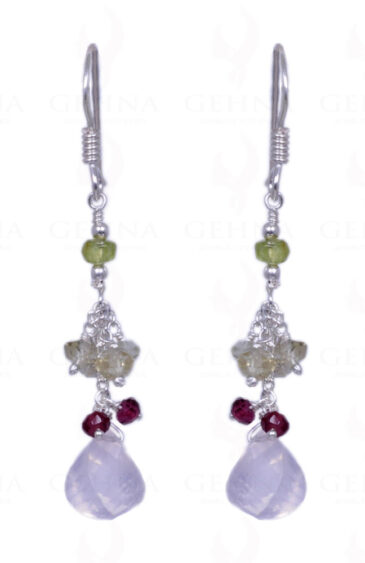 Peridot, Citrine, Rose Quartz & Garnet Gemstone Earrings In .925 Silver ES-1157