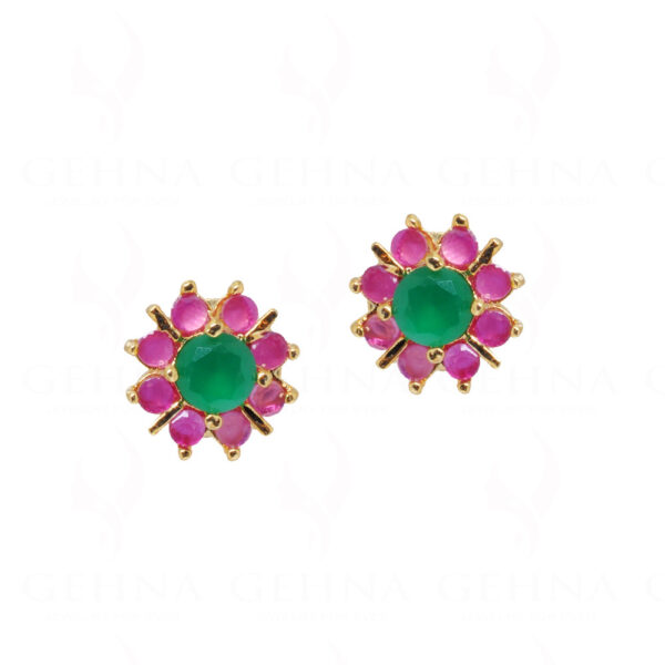 Emerald & Ruby Studded Flower Shape Festive Earrings FE-1157