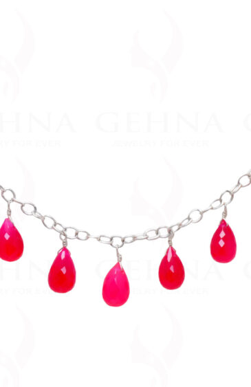 Cherry Color Chalcedony Gemstone Drops Linked In Chain .925 Solid Silver CS-1157