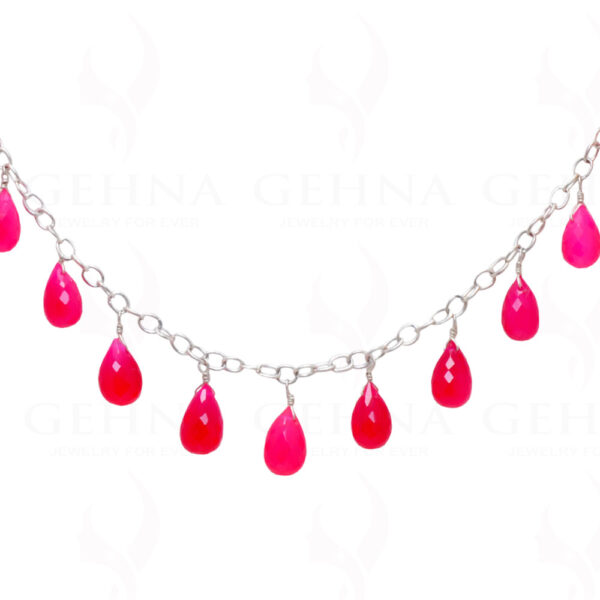 Cherry Color Chalcedony Gemstone Drops Linked In Chain .925 Solid Silver CS-1157