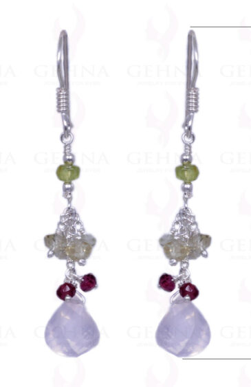 Peridot, Citrine, Rose Quartz & Garnet Gemstone Earrings In .925 Silver ES-1157
