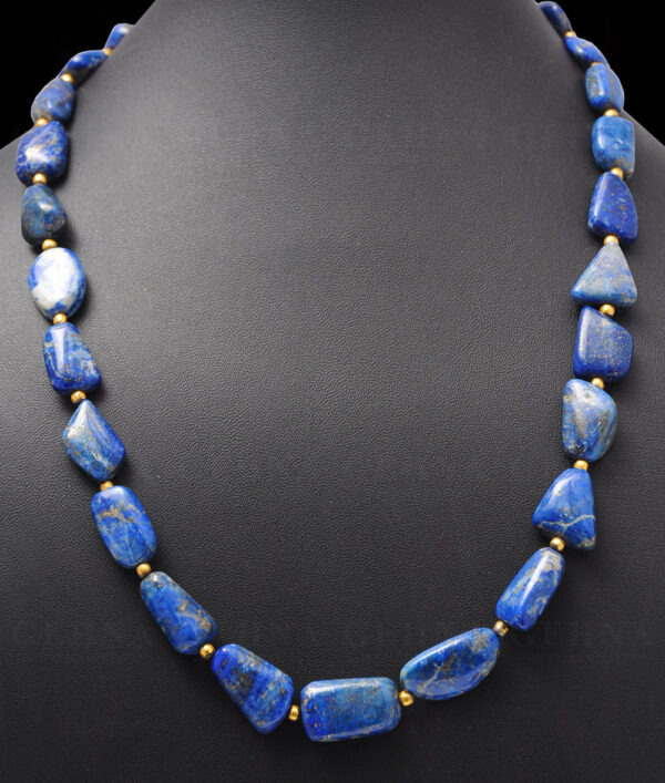 Lapis Lazuli Tumble Bead String Necklace With Sterling Silver Elements  NS-1157