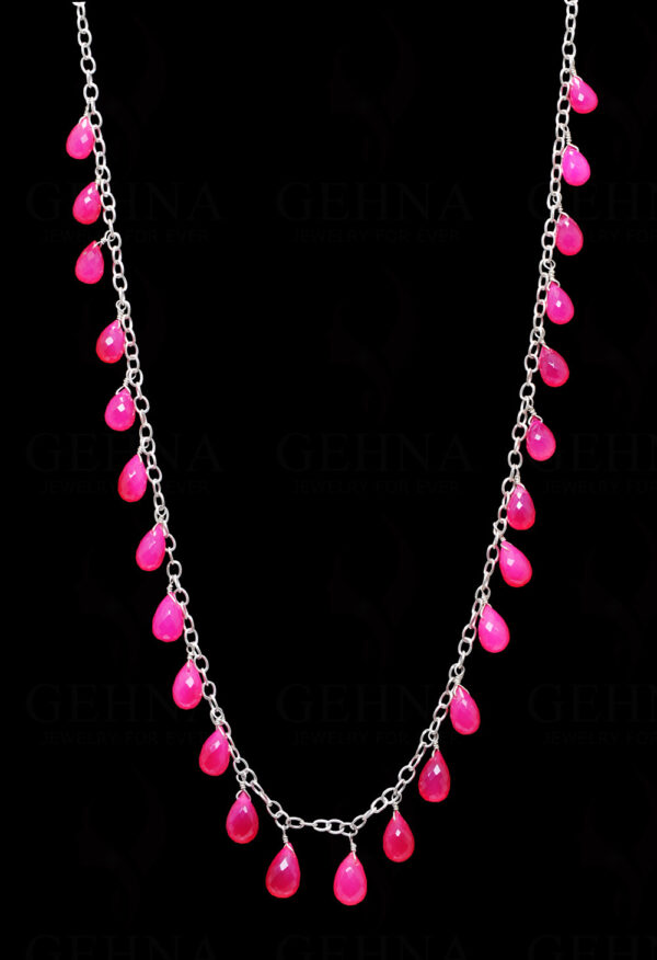 Cherry Color Chalcedony Gemstone Drops Linked In Chain .925 Solid Silver CS-1157