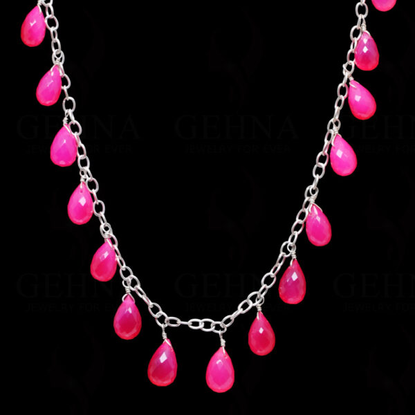 Cherry Color Chalcedony Gemstone Drops Linked In Chain .925 Solid Silver CS-1157