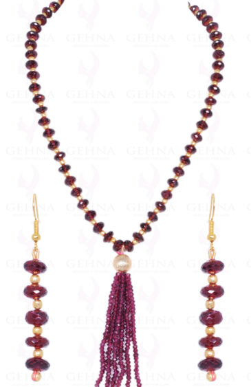Garnet Bead Necklace & Earrings Set With Solid Silver Elements  NS-1158