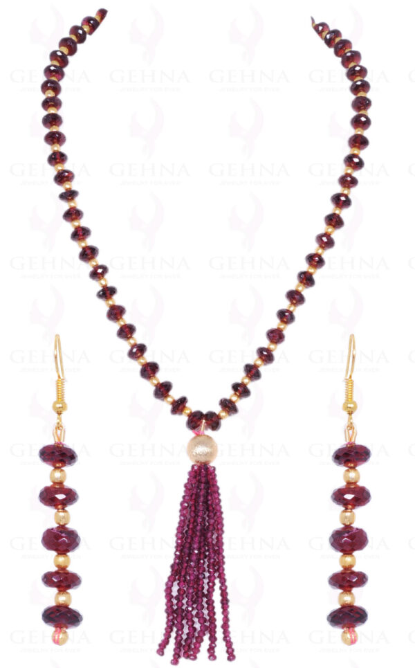 Garnet Bead Necklace & Earrings Set With Solid Silver Elements  NS-1158