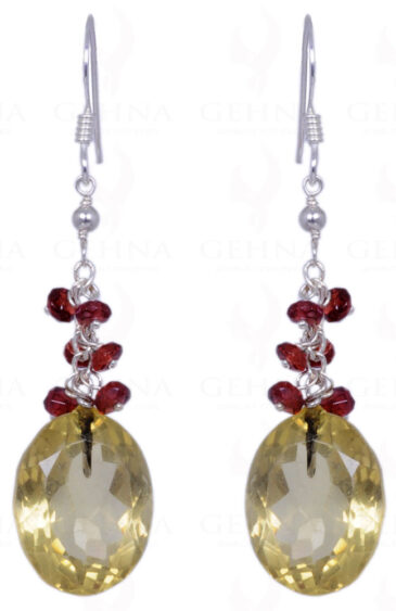 Lemon Topaz & Red Garnet Gemstone Earrings Made In .925 Sterling Silver ES-1159