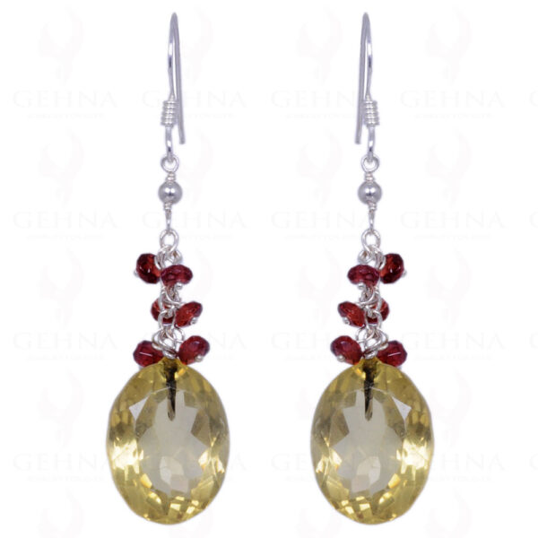 Lemon Topaz & Red Garnet Gemstone Earrings Made In .925 Sterling Silver ES-1159