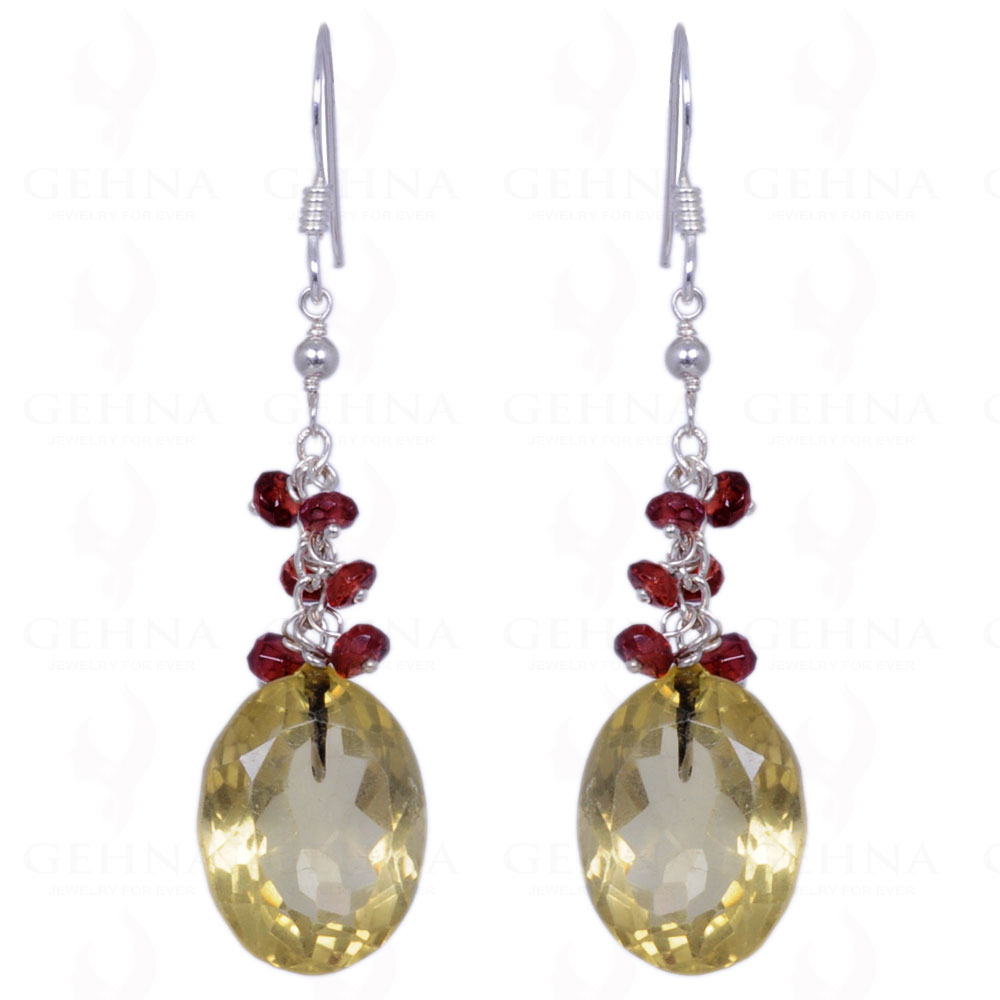 Lemon Topaz & Red Garnet Gemstone Earrings Made In .925 Sterling Silver ES-1159