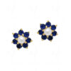 Pearl & Blue Sapphire Studded Flower Shape Earrings FE-1159