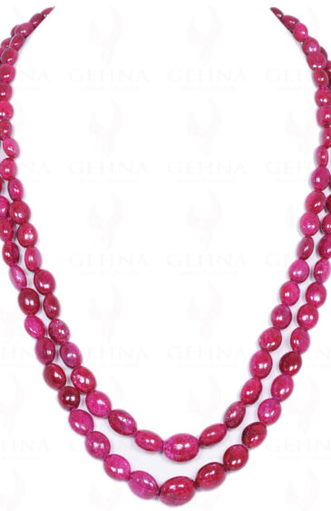 2 Rows Of Ruby Gemstone Oval Shaped Cabochon Bead NP-1159