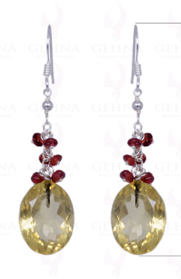 Lemon Topaz & Red Garnet Gemstone Earrings Made In .925 Sterling Silver ES-1159