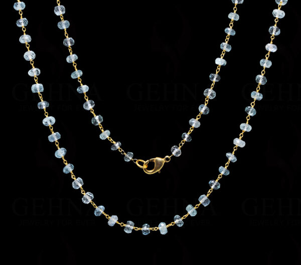 Aquamarine Gemstone Faceted Bead Chain .925 Sterling Silver CS-1159