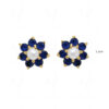 Pearl & Blue Sapphire Studded Flower Shape Earrings FE-1159