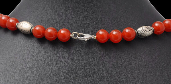 Carnelian Gemstone Round Ball Bead With .925 Solid Silver Element  NS-1159