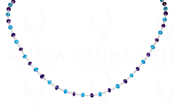 Amethyst & Blue Topaz Gemstone Faceted Bead Chain .925 Sterling Silver CS-1160