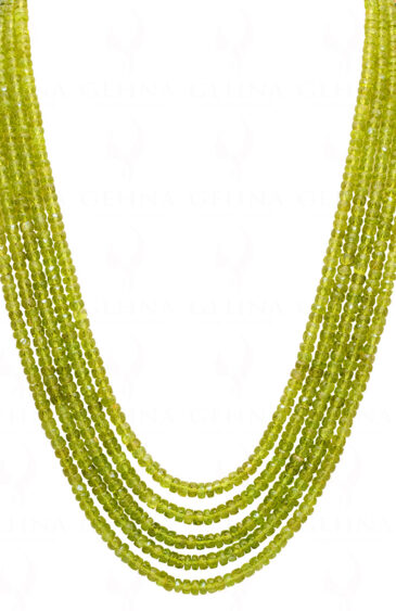 5 Rows of Peridot Gemstone Round Faceted Bead Necklace NS-1160