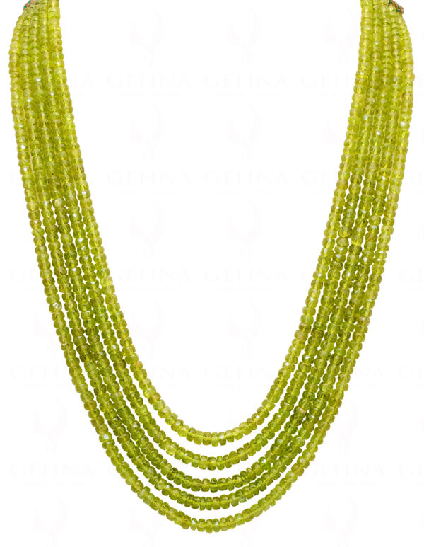 5 Rows of Peridot Gemstone Round Faceted Bead Necklace NS-1160