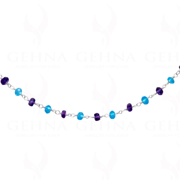 Amethyst & Blue Topaz Gemstone Faceted Bead Chain .925 Sterling Silver CS-1160