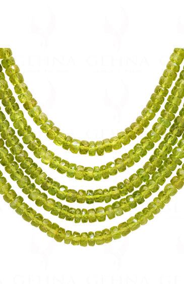 5 Rows of Peridot Gemstone Round Faceted Bead Necklace NS-1160