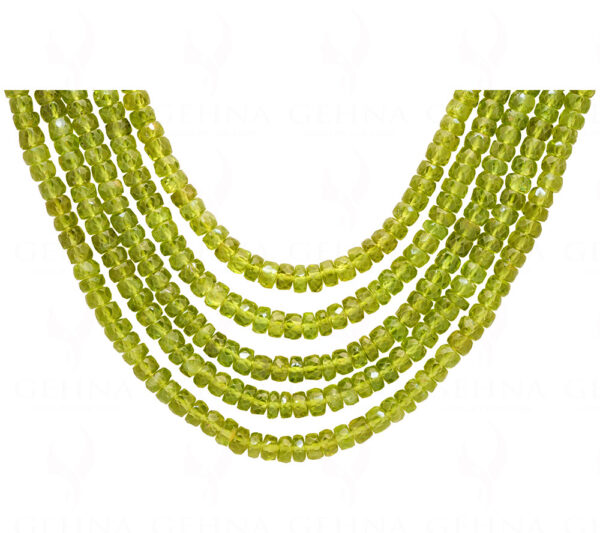 5 Rows of Peridot Gemstone Round Faceted Bead Necklace NS-1160