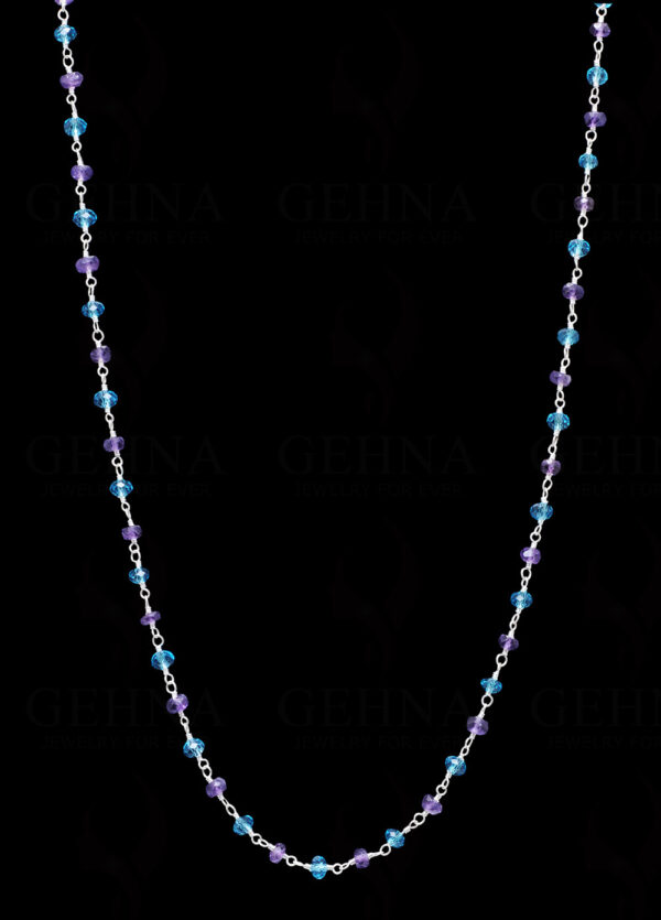 Amethyst & Blue Topaz Gemstone Faceted Bead Chain .925 Sterling Silver CS-1160