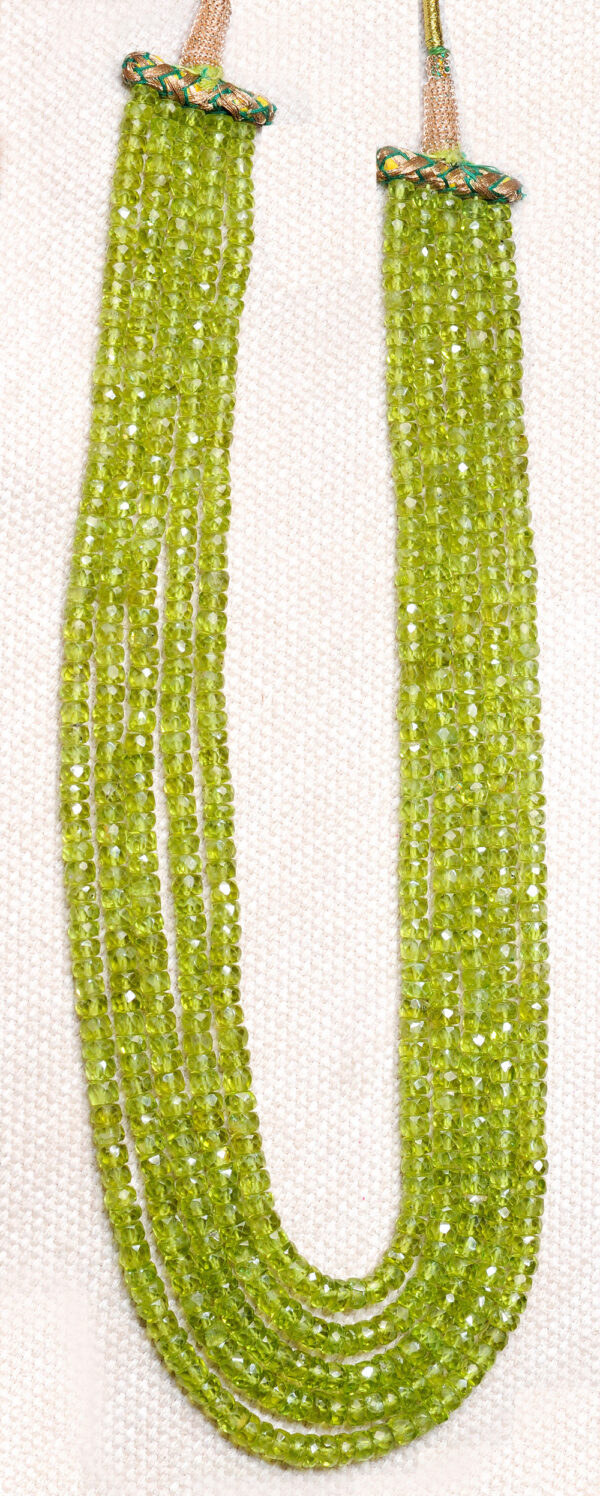 5 Rows of Peridot Gemstone Round Faceted Bead Necklace NS-1160