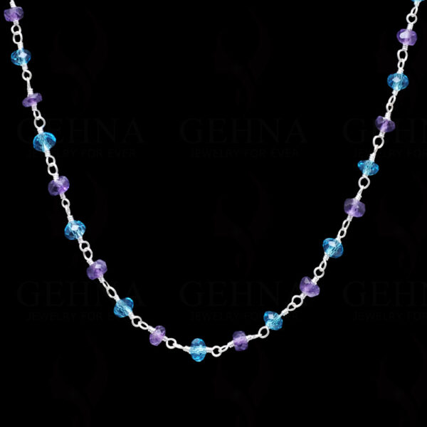 Amethyst & Blue Topaz Gemstone Faceted Bead Chain .925 Sterling Silver CS-1160