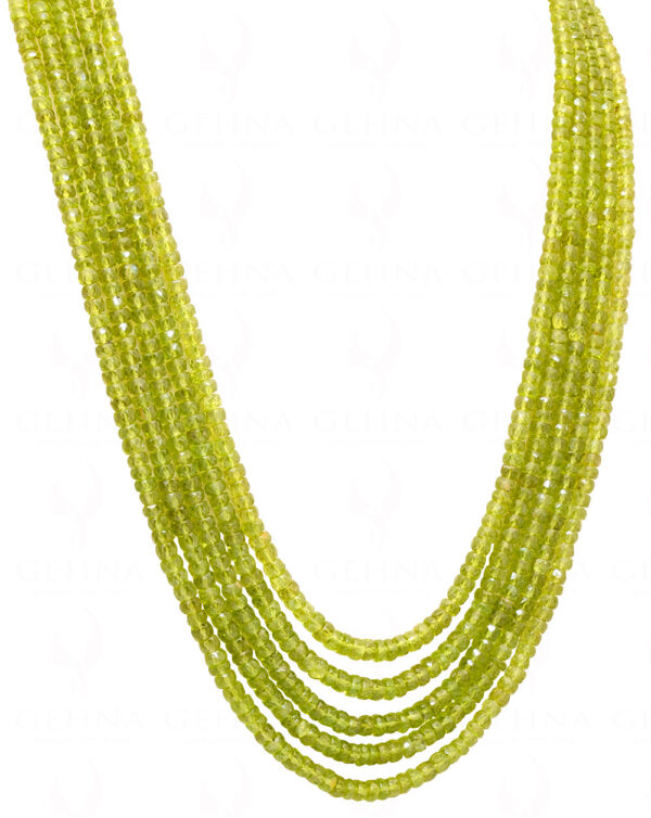 5 Rows of Peridot Gemstone Round Faceted Bead Necklace NS-1160