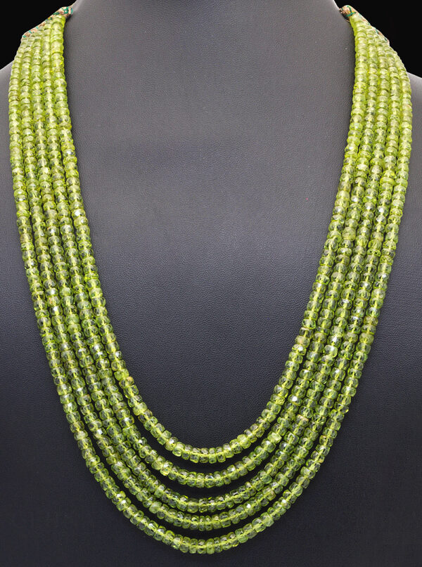 5 Rows of Peridot Gemstone Round Faceted Bead Necklace NS-1160