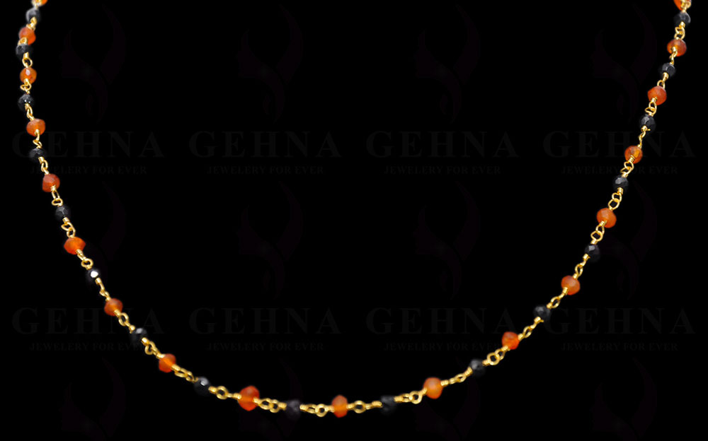 Carnelian & Black Spinel Gemstone Faceted Bead Chain .925 Sterling Silver CS-1161