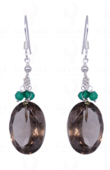 Smoky Topaz & Green Onyx Gemstone Earrings Made In .925 Sterling Silver ES-1161