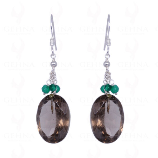 Smoky Topaz & Green Onyx Gemstone Earrings Made In .925 Sterling Silver ES-1161