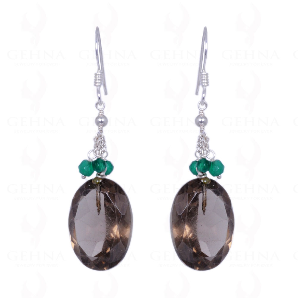 Smoky Topaz & Green Onyx Gemstone Earrings Made In .925 Sterling Silver ES-1161